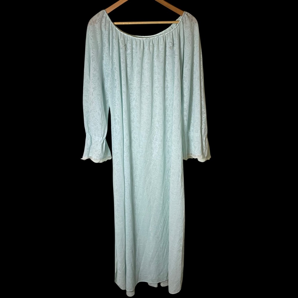 Vintage Claire Sandra Lucie Ann Blue Floral Lace Nightgown Petite READ